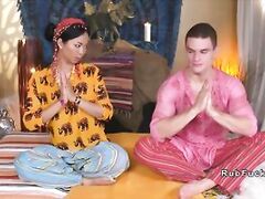 Asian yoga teacher licked and fucked